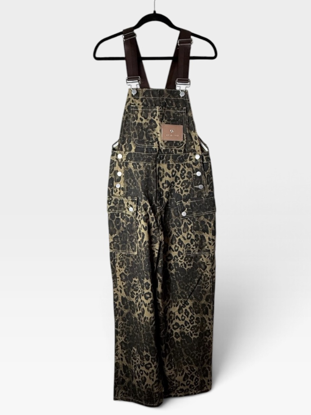 Aelfric Eden Leopard Print Denim Overalls Women's Size XS Cotton NWT (O)